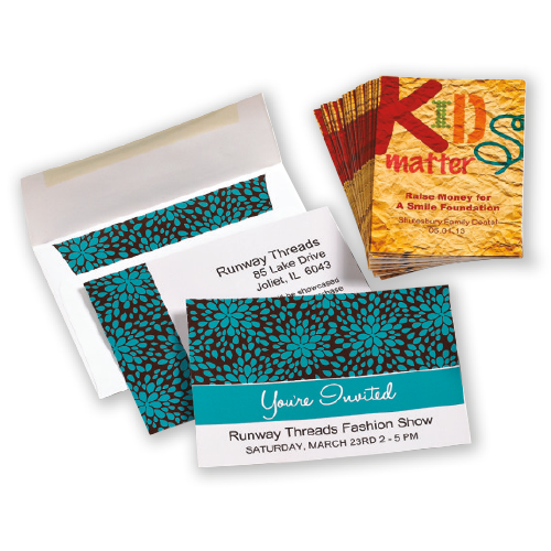 Custom printed marketing materials--handouts, envelopes, and a postcard